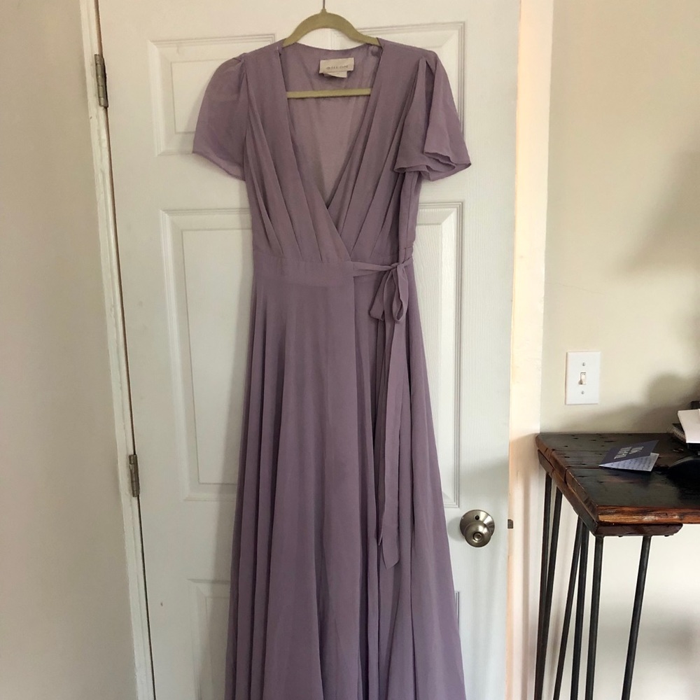 Lilac BHLDN Wrap Dress.
